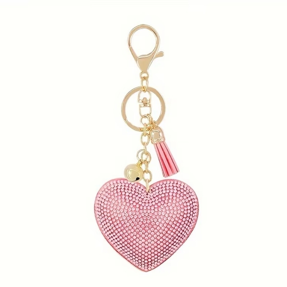 Pink Rhinestone Heart Bag Charm Keychain